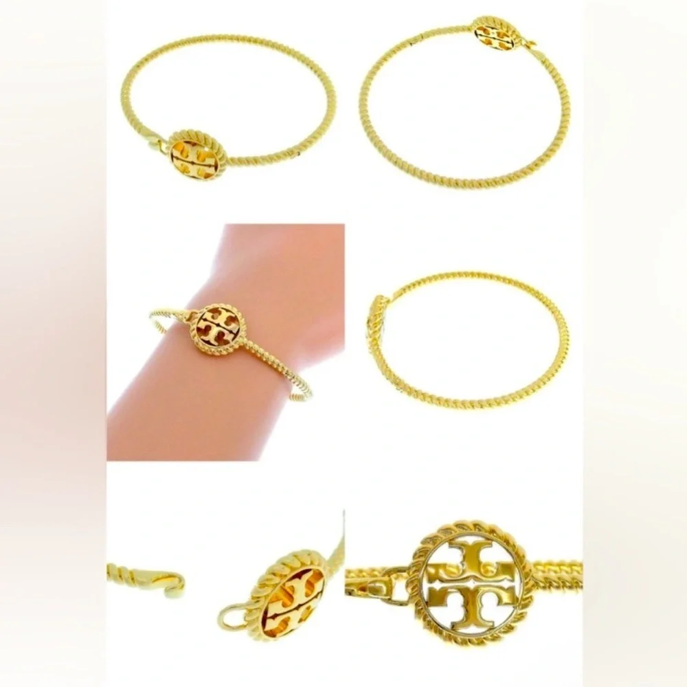 A-1BX: TORY BURCH Rope Logo Hinged Cuff Bracelet, Authentic. NWT